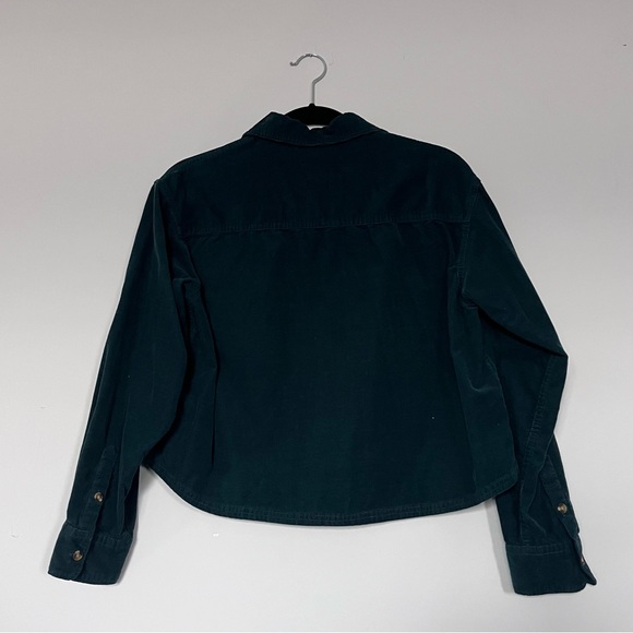 Women’s Dark Green Cropped Corduroy Button Up Shirt Size XS Holiday, Christmas - Picture 3 of 6